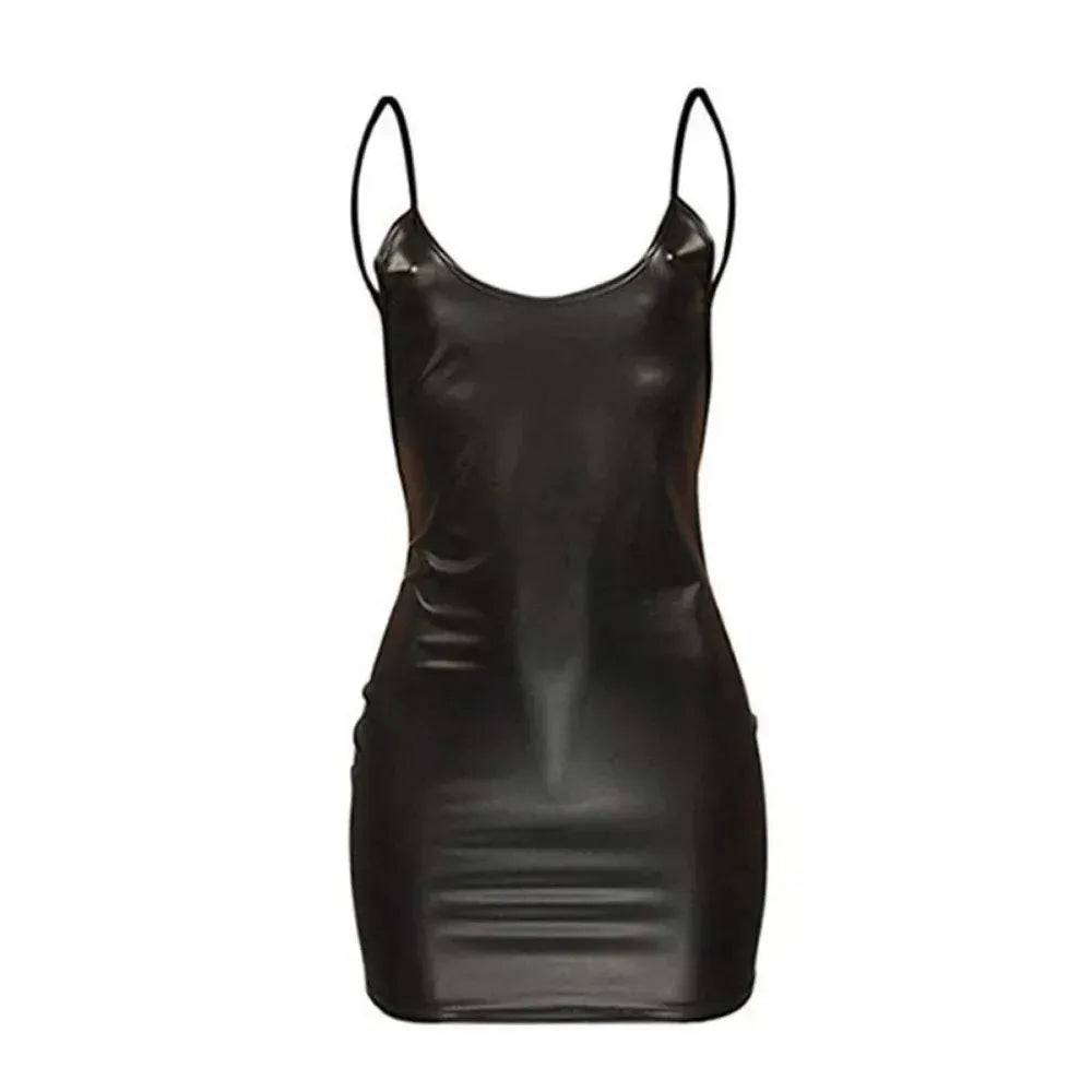 Midnight Temptation – Backless Leather Mini Dress